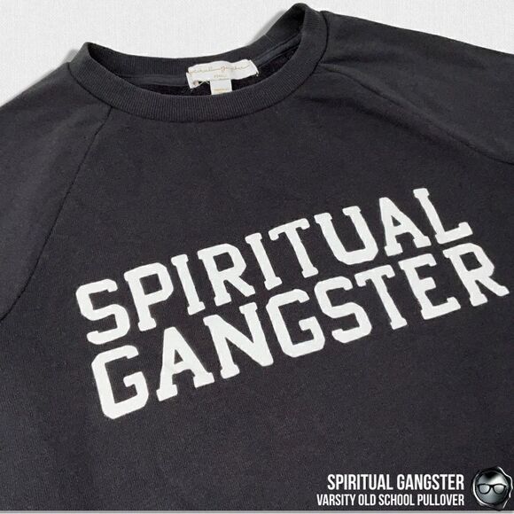 SPIRITUAL GANGSTER VARSITY OLD SCHOOL PULLOVER SWEATSHIRT IN VINTAGE BLACK XS - Picture 8 of 15